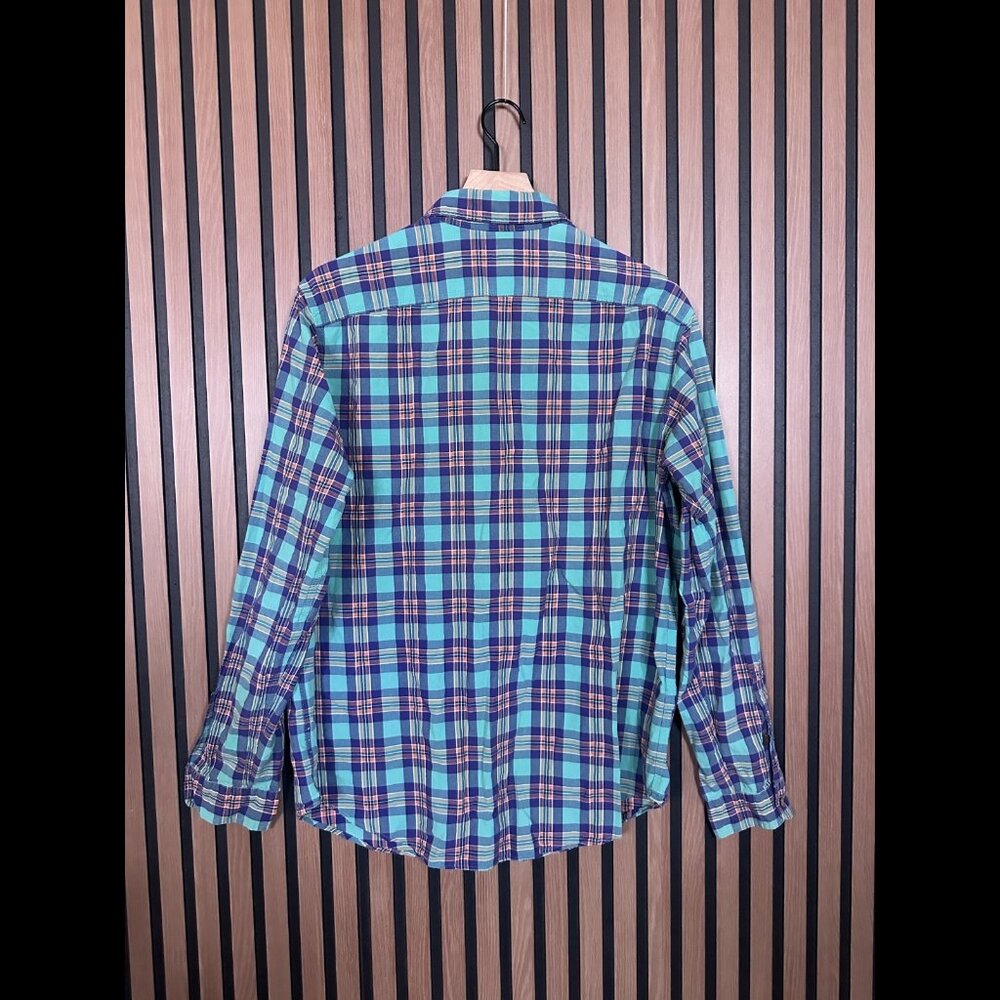 Polo Ralph Lauren Shirt Large Mens Blue Western Plaid Long Sleeve Woven - Picture 2 of 7